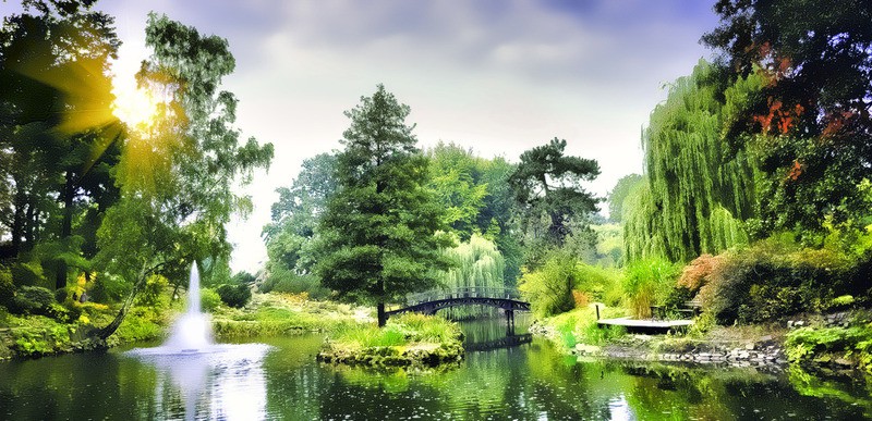 Tuinposter 'Vijver in een park'