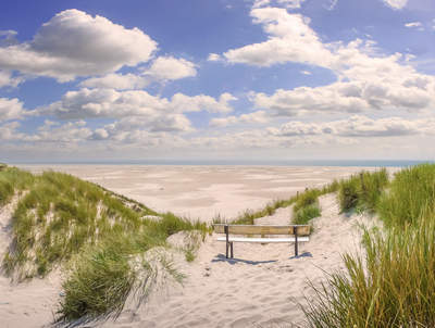 Tuinposter van Bankje aan het strand