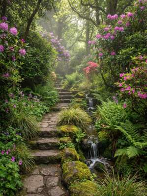 Tuinposter van Watertrapje in groen