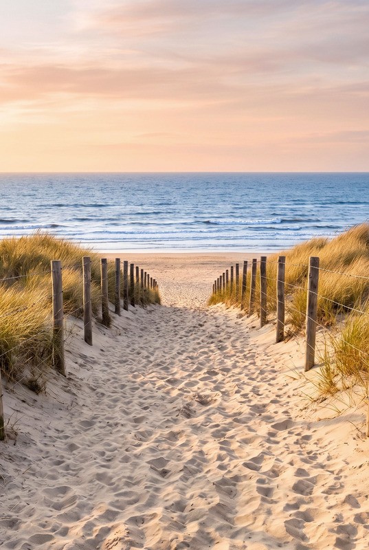 Tuinposter 'Zandpad door duinen naar zee'