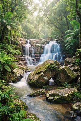 Tuinposter van Tropische waterval in weelderig bos