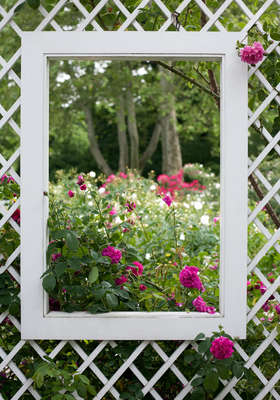 Tuinposter Doorkijk in trellisscherm
